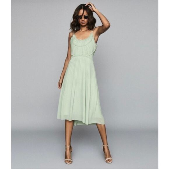 REISS Aqua Thora Pleated Chiffon Midi Dress Sz.US6 - Picture 1 of 16